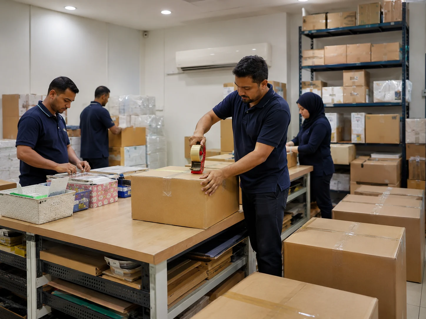 Staff preparing box cargo shipments