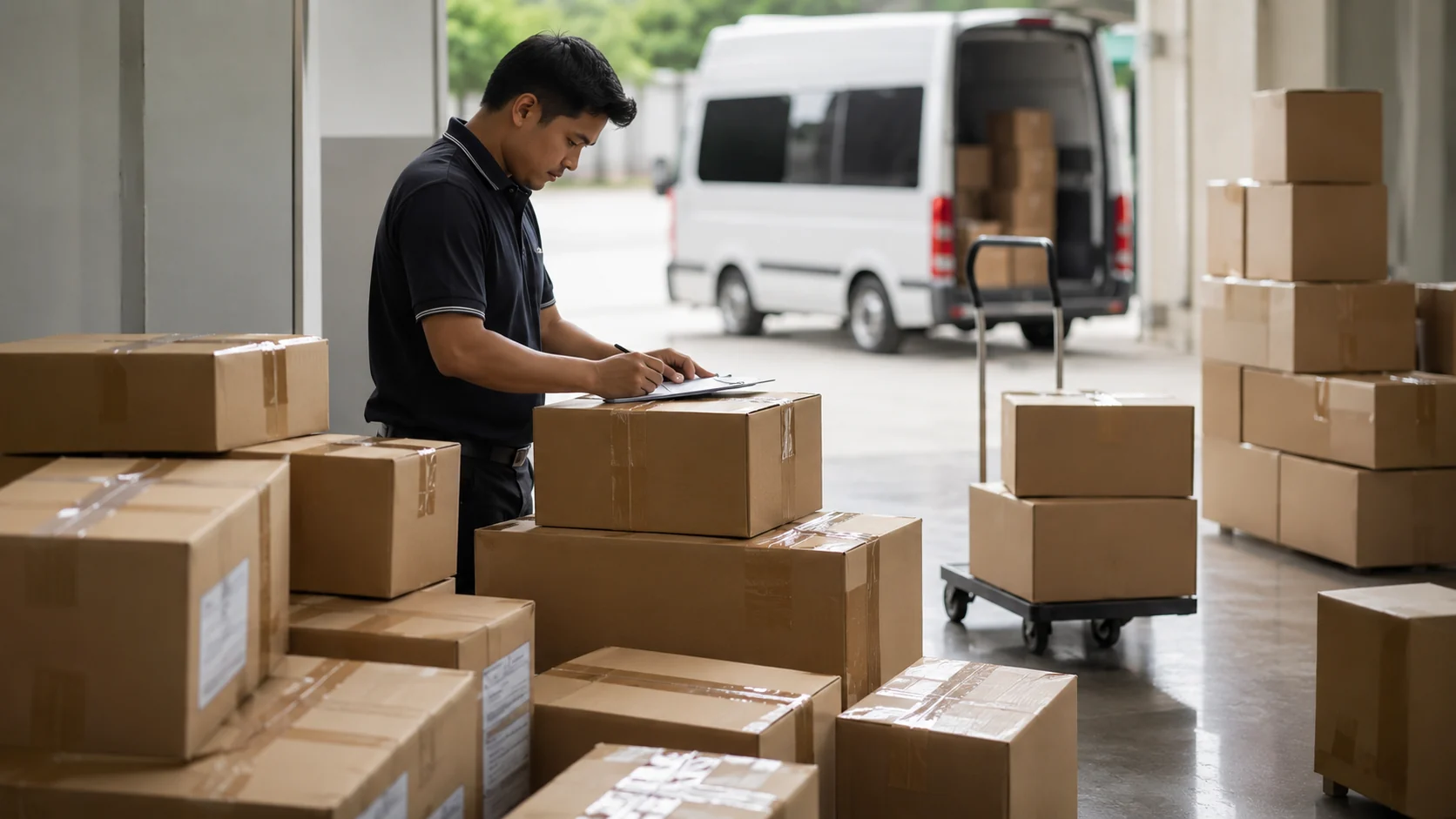 Small cargo boxes prepared for delivery